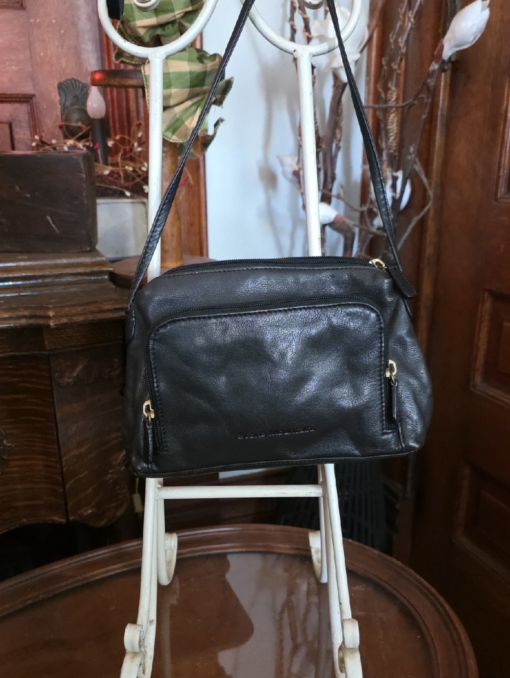 Black Leather Crossbody Bag - STONE  MOUNTIAN